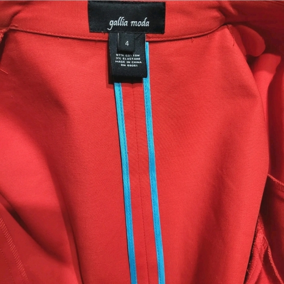 Gallia Moda Red Button Front Dress Blazer 3/4 Sleeve Darted Flattering Fit Sz 4 - Picture 9 of 9